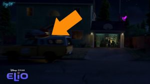 The Pizza Planet truck parked outside Gunther's house in Elio